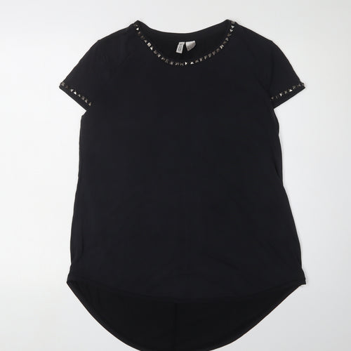 H&M Women's Black Studded T-Shirt, Size 8, Casual Chic