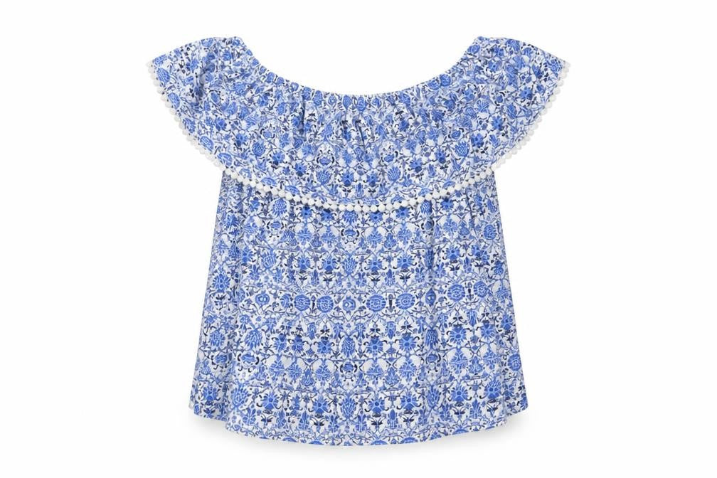Front view of Miss Selfridge Women's Blue Floral Blouse, size 6