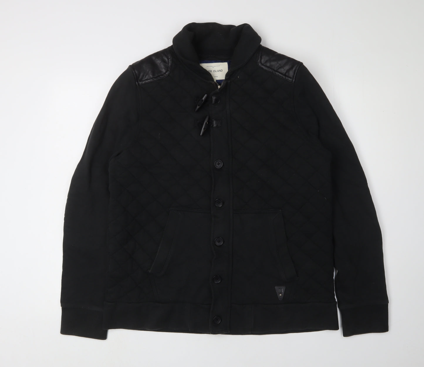 River Island Men's Black Quilted Cardigan Sweatshirt L