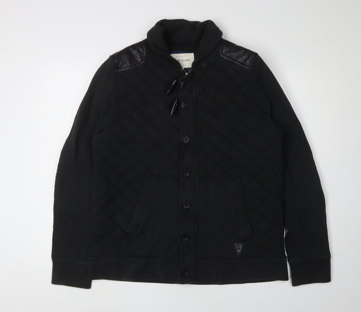 River Island Men's Black Quilted Cardigan Sweatshirt L
