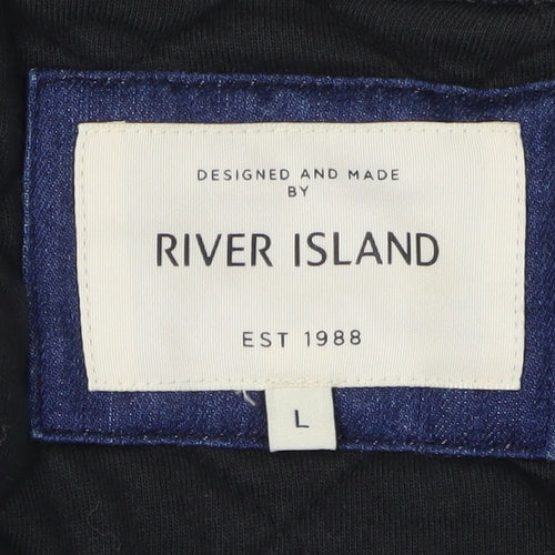 River Island Men's Black Quilted Cardigan Sweatshirt L