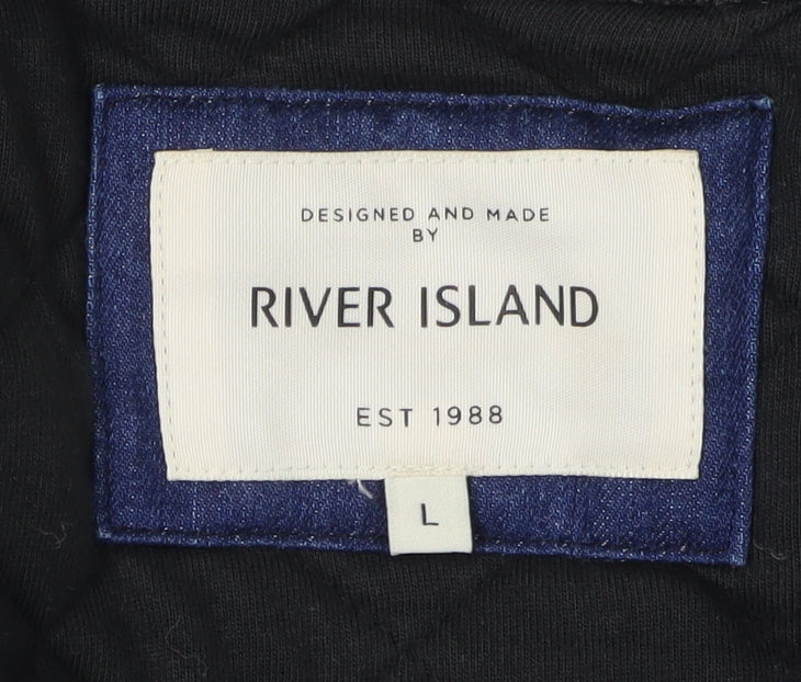 River Island Men's Black Quilted Cardigan Sweatshirt L