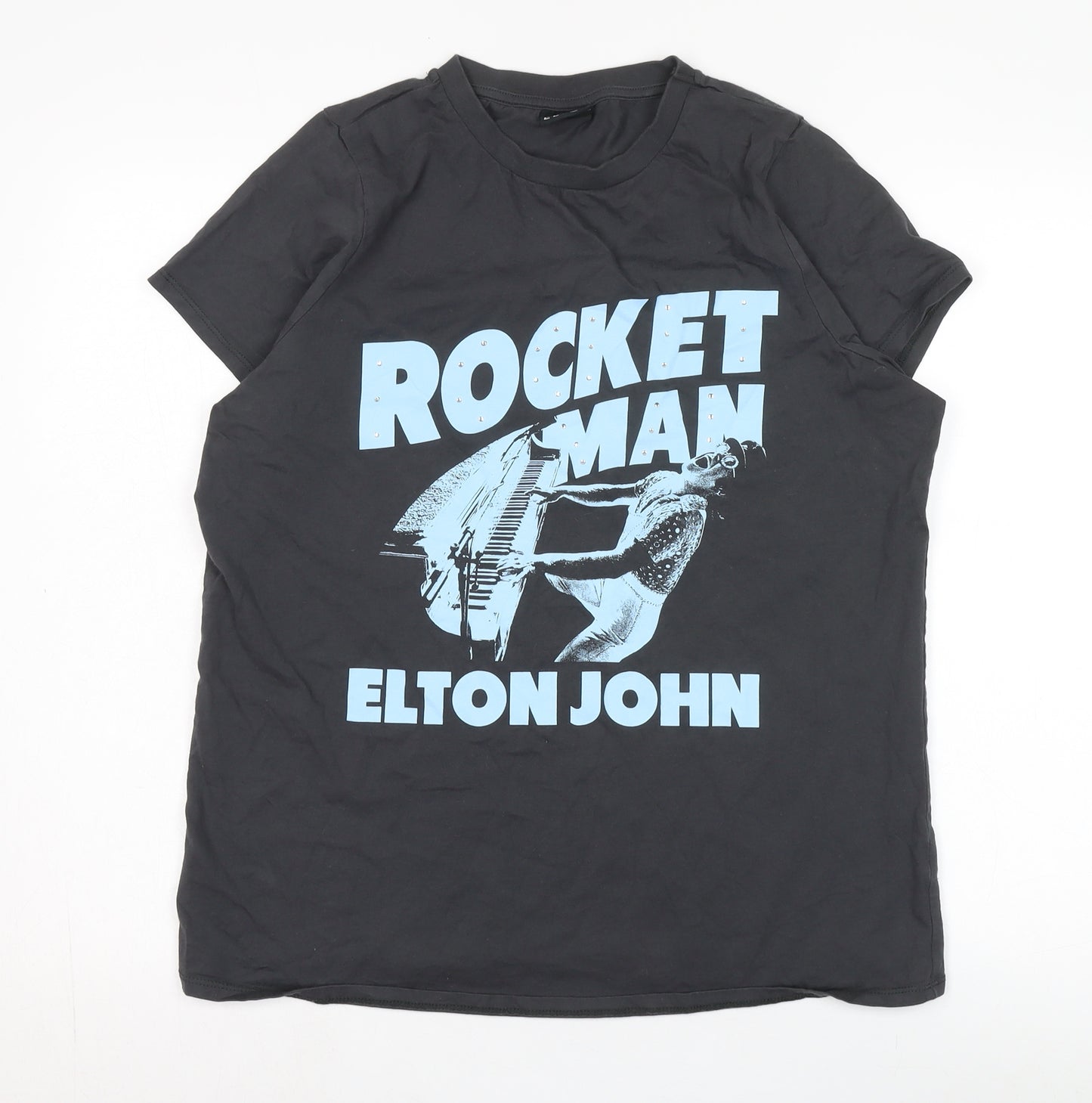 Elton Unisex Black Graphic Cotton T-Shirt Size 16