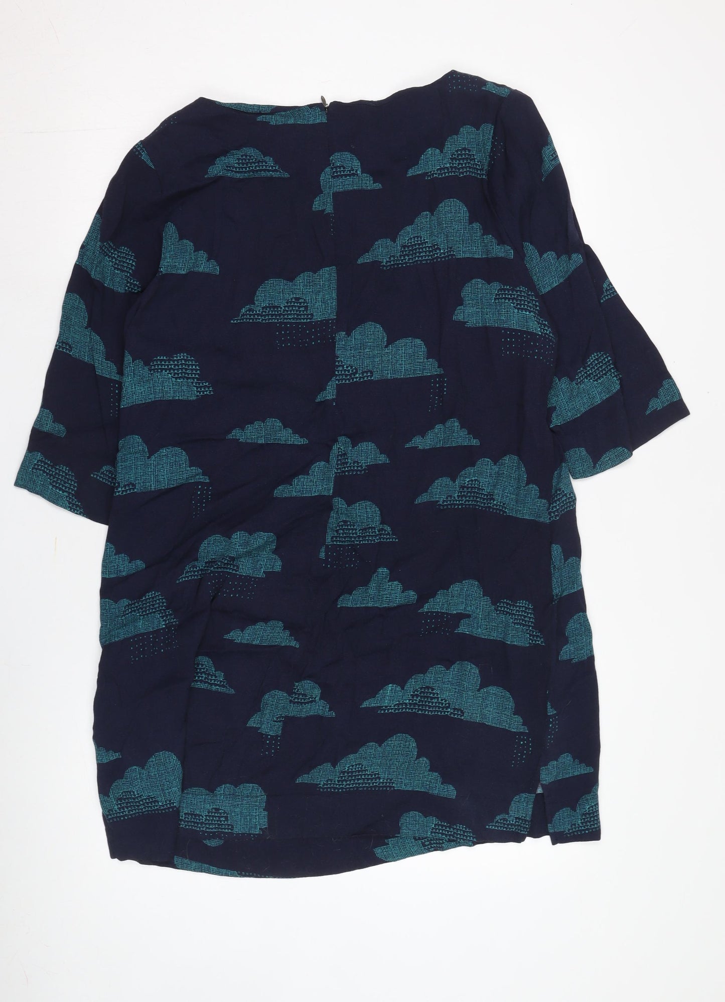 White Stuff Women's Blue Geometric Shift Dress Size 14