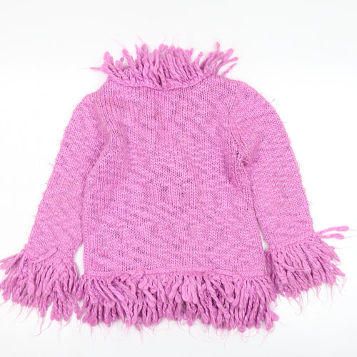 Monsoon Girls Pink Fringed Cardigan 4-6 Years Wool