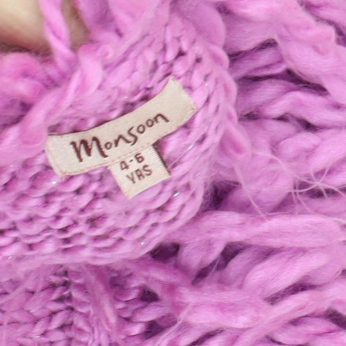 Monsoon Girls Pink Fringed Cardigan 4-6 Years Wool