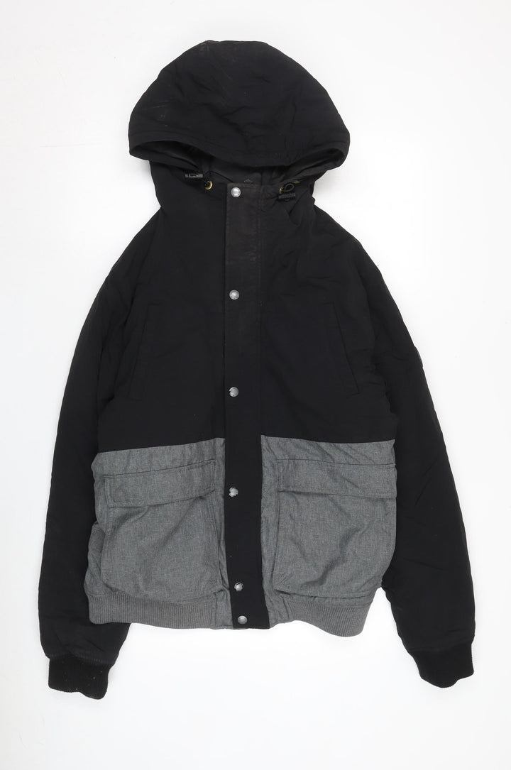 SoulCal & Co Men's Black Puffer Jacket L Hooded Winter