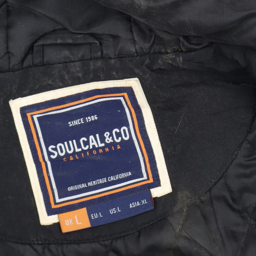SoulCal & Co Men's Black Puffer Jacket L Hooded Winter