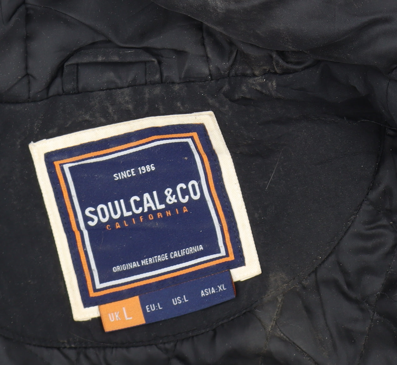 SoulCal & Co Men's Black Puffer Jacket L Hooded Winter