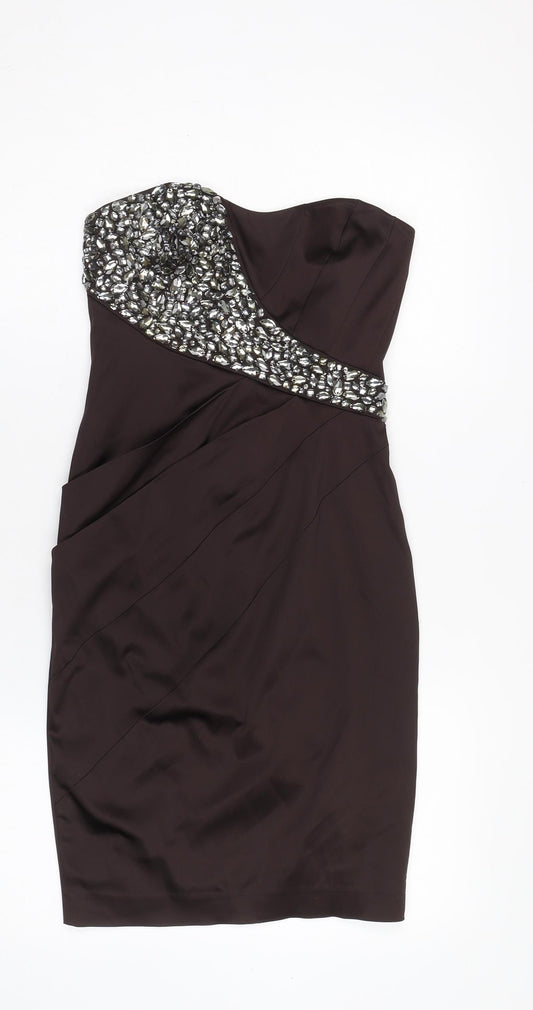 Jane Norman Women's Brown Bodycon Beaded Dress Size 10