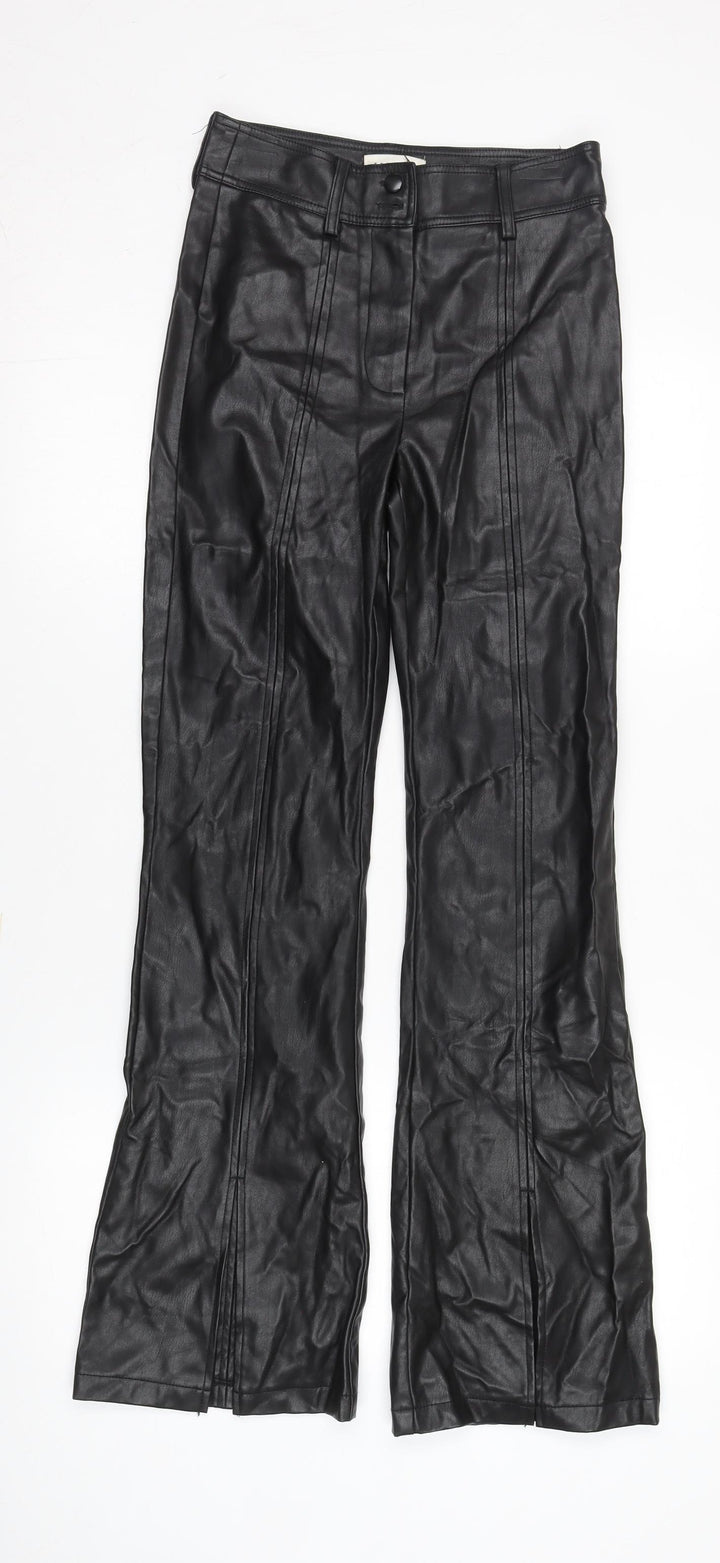 Topshop Women's Black Faux Leather Trousers, Size 4