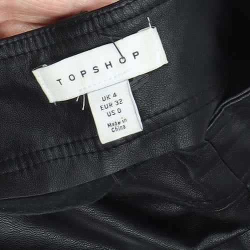 Topshop Women's Black Faux Leather Trousers, Size 4