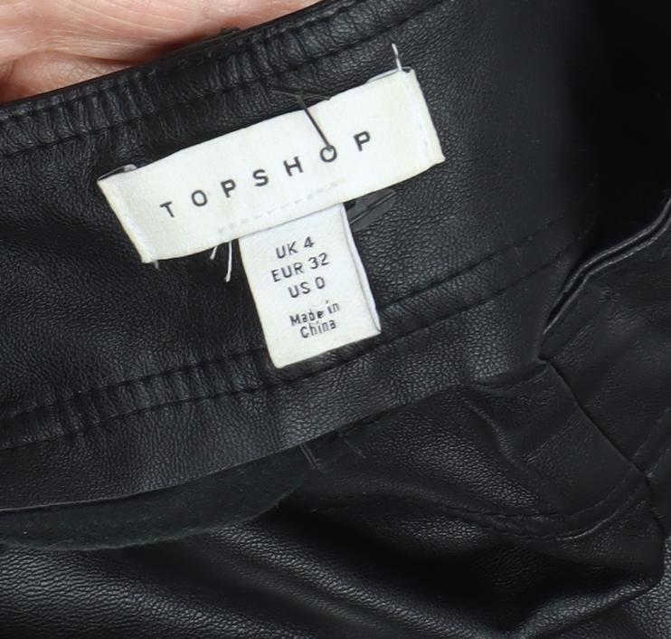 Topshop Women's Black Faux Leather Trousers, Size 4