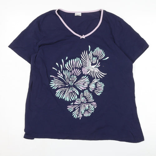 Damart Women's Blue Floral Nightshirt M V-Neck Cotton