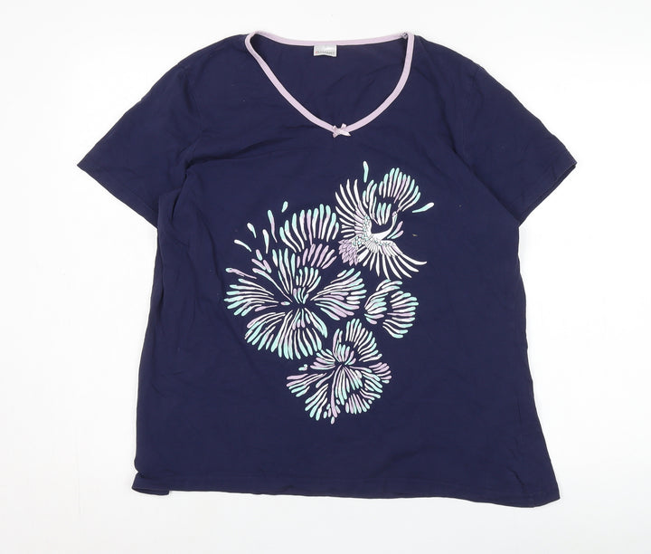 Damart Women's Blue Floral Nightshirt M V-Neck Cotton