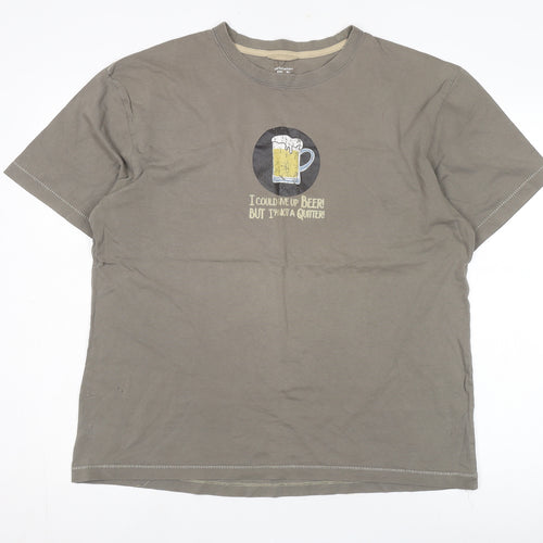 M&Co Men's Brown XL Beer Graphic T-Shirt, Cotton Casual