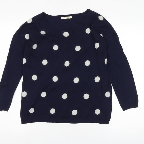 WHY NOT Women's Blue V-Neck Polka Dot Pullover Jumper Size M