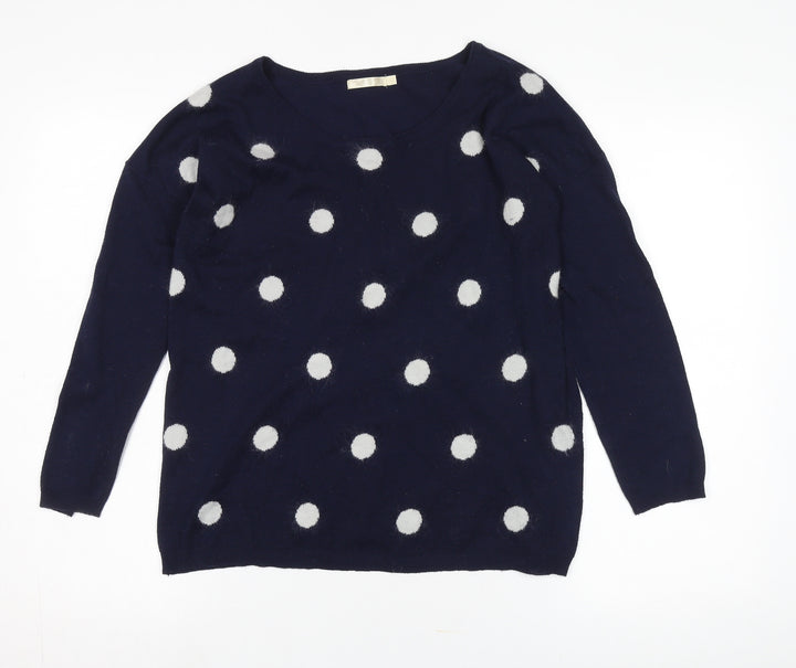 WHY NOT Women's Blue V-Neck Polka Dot Pullover Jumper Size M