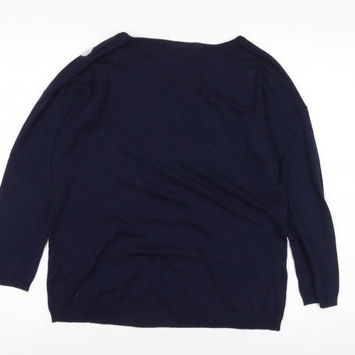 WHY NOT Women's Blue V-Neck Polka Dot Pullover Jumper Size M