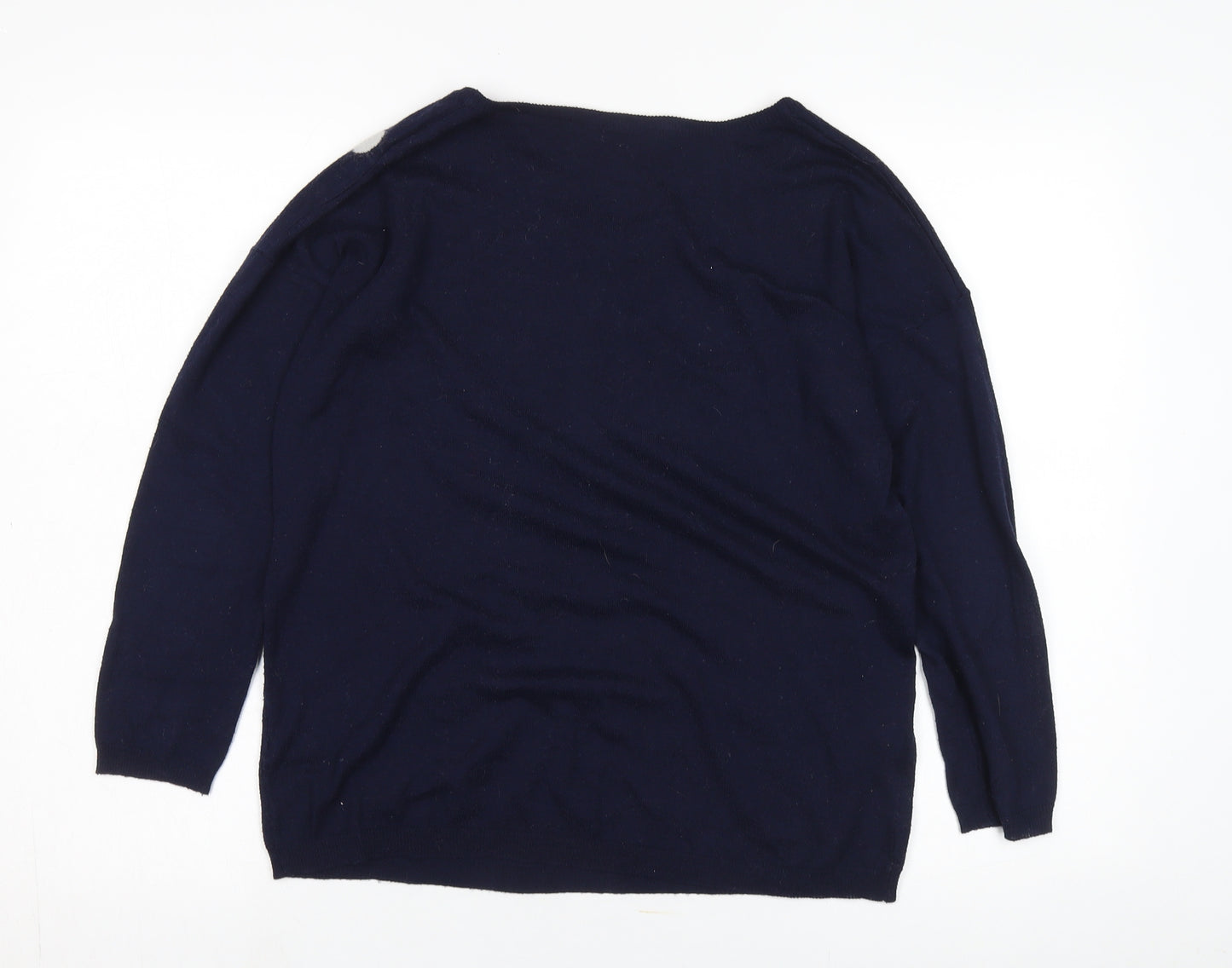 WHY NOT Women's Blue V-Neck Polka Dot Pullover Jumper Size M