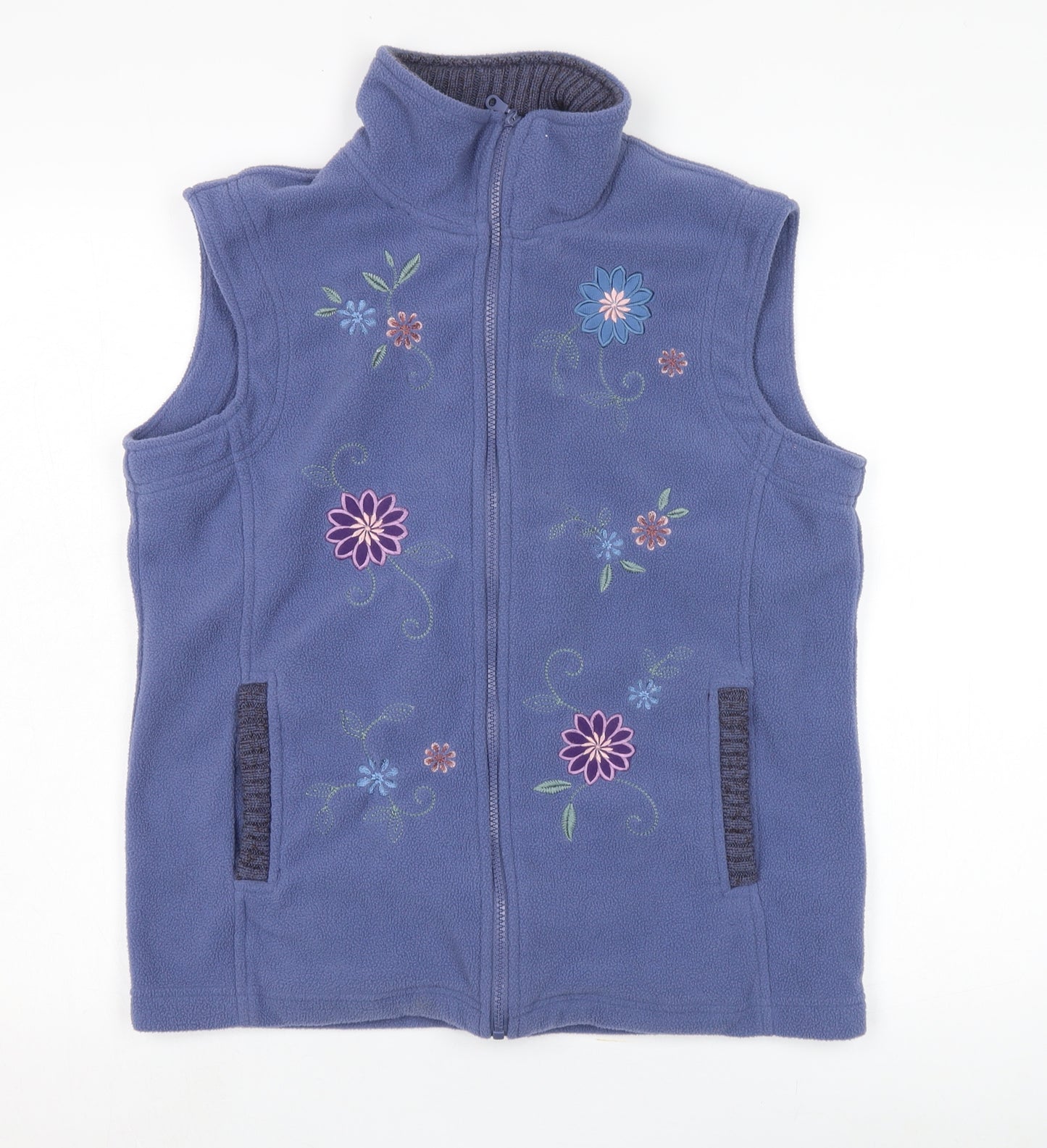 Damart Women's Blue Floral Embroidered Fleece Waistcoat M