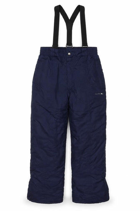 Front view of Extreme Skiwear boys’ blue l snow pants for winter skiing