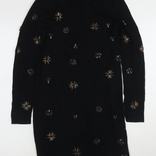 AMARYLLIS Women's Black Beaded Shift Dress XS