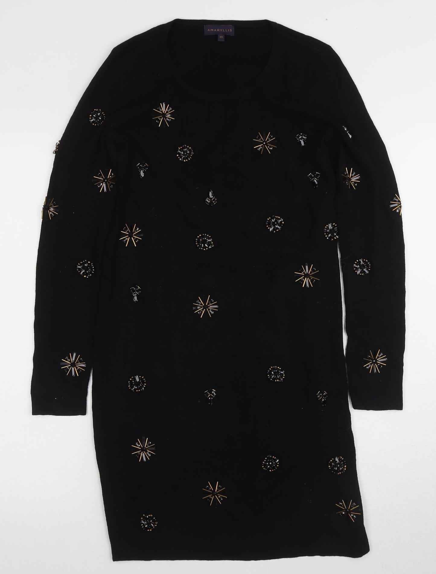 AMARYLLIS Women's Black Beaded Shift Dress XS