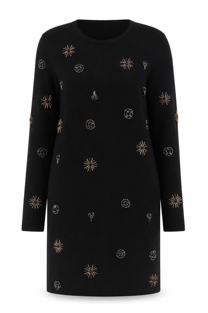 Front view of AMARYLLIS Women's Black Beaded Shift Dress XS
