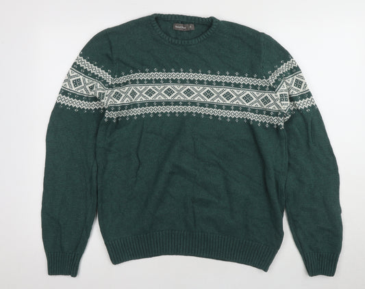 Samuel Windsor Men's Green Fair Isle Pullover Jumper M