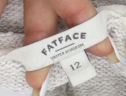 FatFace Women's Grey Full Zip Cable-Knit Jumper Size 12