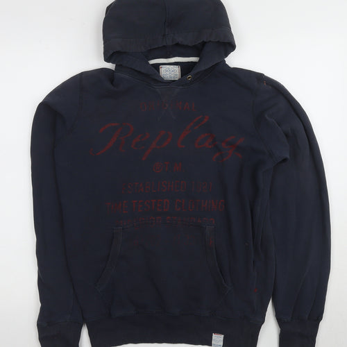 Replay Men's Blue Pullover Hoodie Size L with Logo