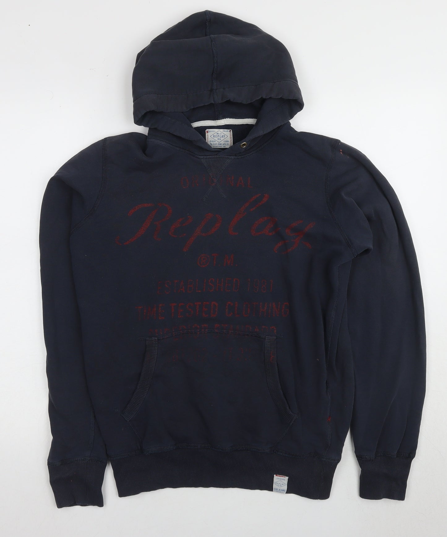 Replay Men's Blue Pullover Hoodie Size L with Logo