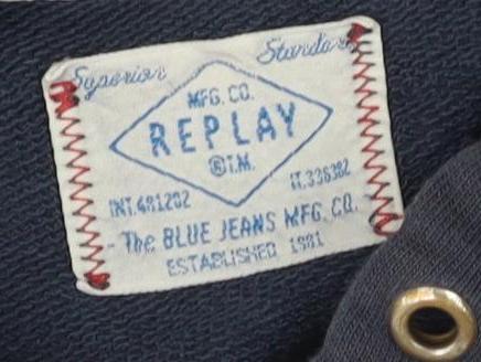 Replay Men's Blue Pullover Hoodie Size L with Logo