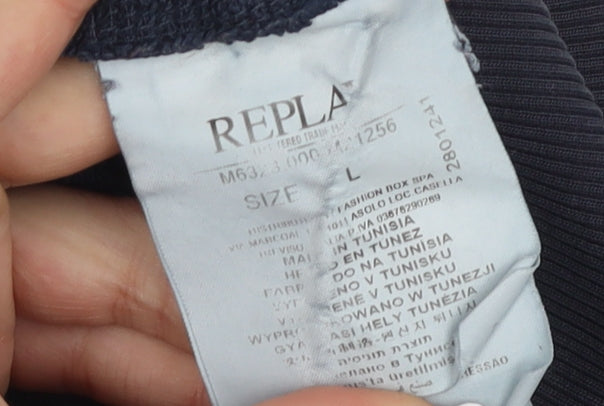 Replay Men's Blue Pullover Hoodie Size L with Logo