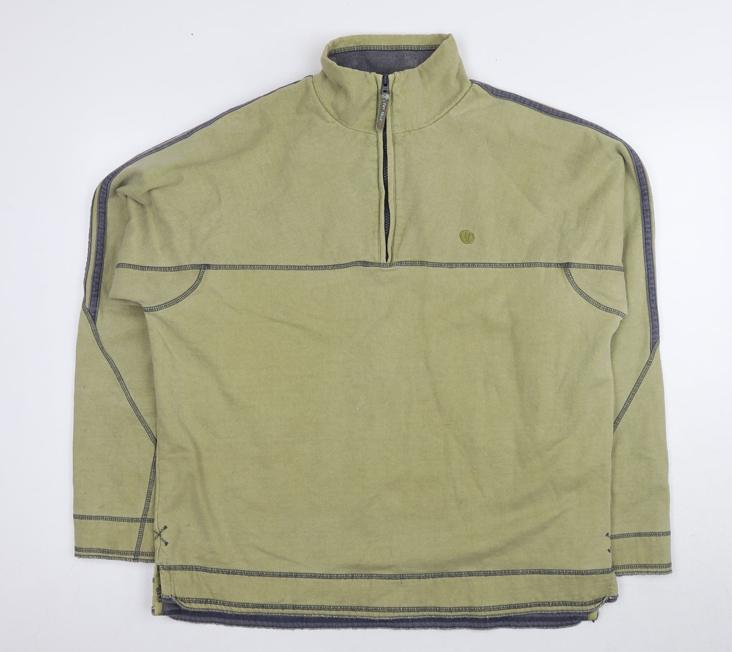 Fat Face Green Men's 1/4 Zip Sweatshirt, Logo Accent, Size L Regular Fit