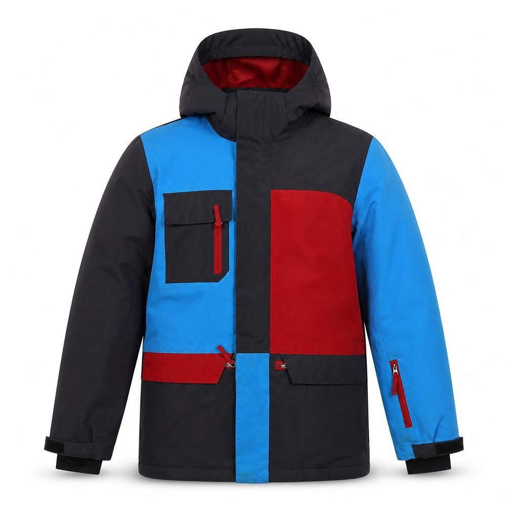 Front view of Crane boys’ blue red puffer jacket 11-12 years winter