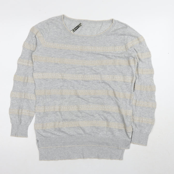 Oasis Women's Grey Stripe Pullover Jumper M