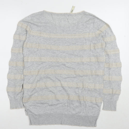 Oasis Women's Grey Stripe Pullover Jumper M