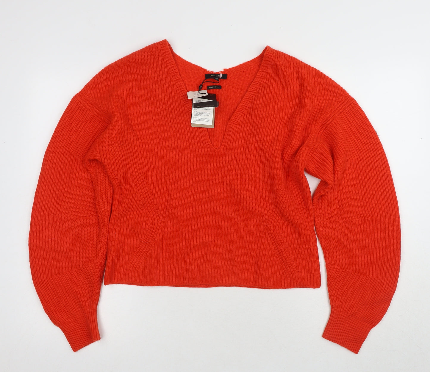 Massimo Dutti Women's Red V-Neck Jumper Size 12