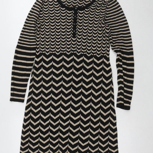 Monsoon Women's Black Chevron Dress M Excellent