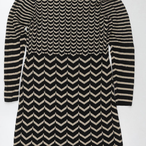Monsoon Women's Black Chevron Dress M Excellent