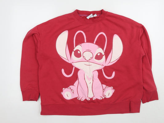 Front view of Disney Women’s Red Pullover Sweatshirt Lilo & Stitch L