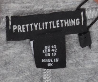 PrettyLittleThing Women's Grey Wide-Leg Trousers Size 14