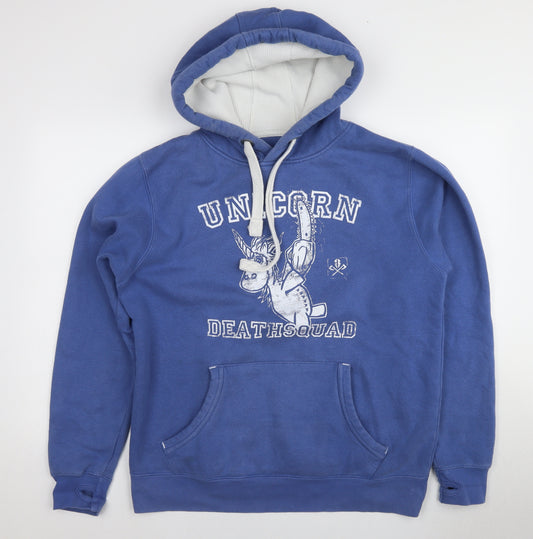 Men's Blue Unicorn Graphic Hoodie, Large, Pullover Style