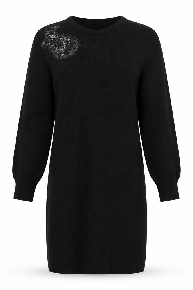 Front view of Darian Women's Black Acrylic Long Sleeve Dress