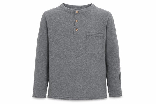 Front view of KIABI boys’ grey henley jumper, size 6-7, years