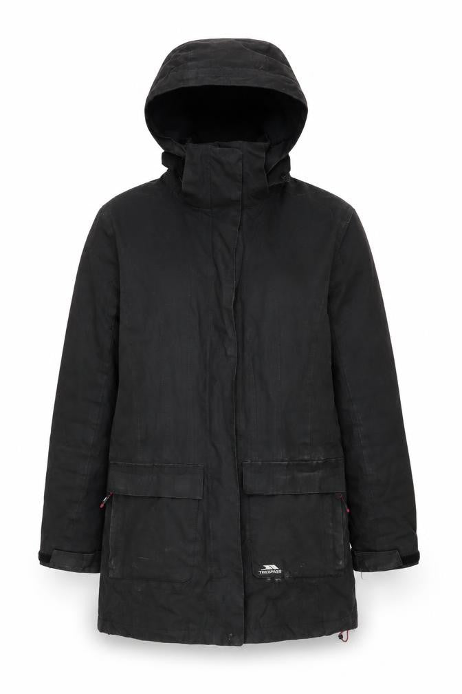 Front view of Trespass Men's Black Waterproof Parka Jacket, size S