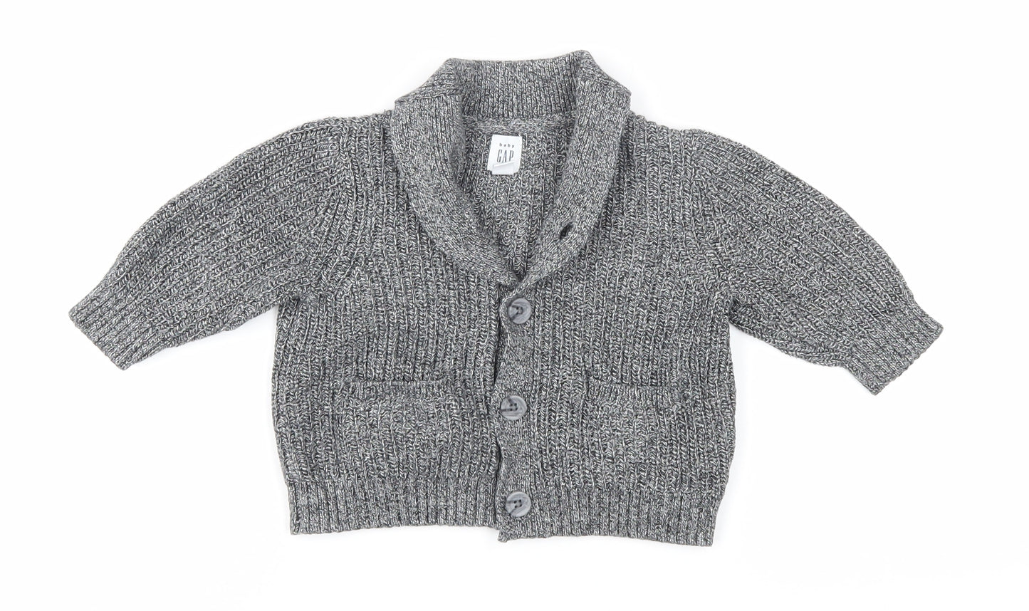 GAP Unisex Baby Grey Cardigan, 6-9 Months, Cotton Knit