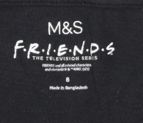 Marks and Spencer Friends Women's Black T-Shirt Size 8